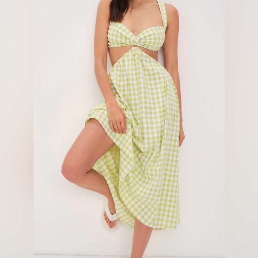 For Love And Lemons Gingham Green Dress